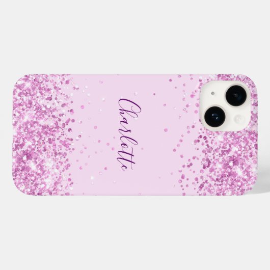 Roze confetti naam script Case-Mate iPhone case (Achterkant (horizontaal))