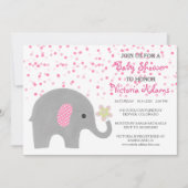 Roze Confetti Olifant Baby Girl Douche Uitnodiging (Voorkant)