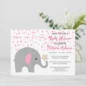 Roze Confetti Olifant Baby Girl Douche Uitnodiging (Staand voorkant)