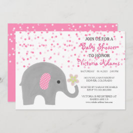 Roze Confetti Olifant Baby Girl Douche Uitnodiging