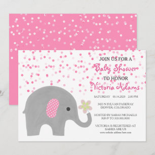 Roze Confetti Olifant Baby Girl Douche Uitnodiging