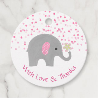 Roze Confetti Olifant Baby Meisje Douche Dank u Bedankjes Labels
