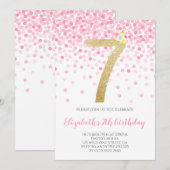 Roze Confetti Party Gold Number Girl 7e verjaardag Kaart (Voorkant / Achterkant)