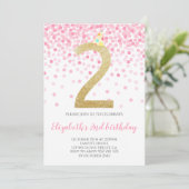 Roze Confetti Party Gouden Nummer Meisje 2e Verjaa Kaart (Staand voorkant)