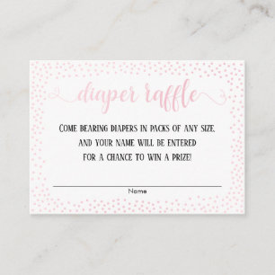 Roze Confetti, Script op Witte Luier Tombola Kaart