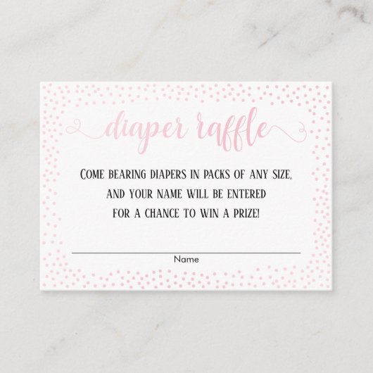 Roze Confetti, Script op Witte Luier Tombola Kaart (Voorkant)
