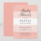Roze confetti strepen meisje baby shower uitnodigi kaart (Voorkant / Achterkant)