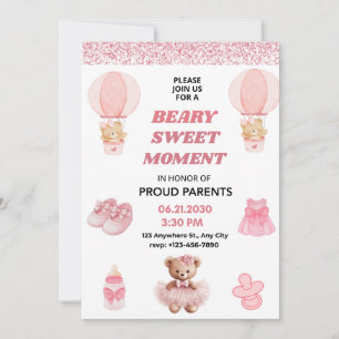 ROZE CONFETTI TOP 5X7 BEER MEISJE BABY SHOWER KAART