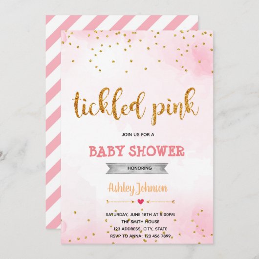 Roze confetti uitnodiging om te kietelen (Voorkant / Achterkant)