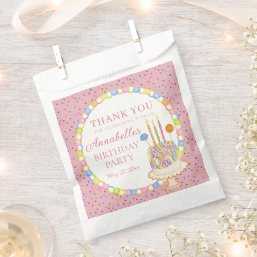 Roze Confetti Verjaardagsfeest Dessert Bedankzakje (Geknipt)