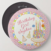Roze Confetti Verjaardagsfeest Dessert Ronde Button 6,0 Cm (Voorkant /achterkant)