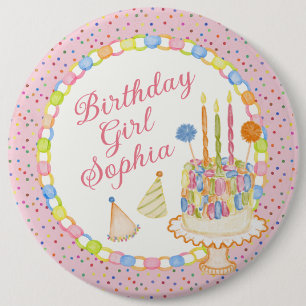 Roze Confetti Verjaardagsfeest Dessert Ronde Button 6,0 Cm