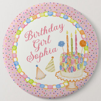 Roze Confetti Verjaardagsfeest Dessert Ronde Button 6,0 Cm