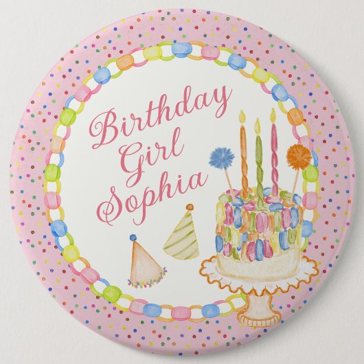 Roze Confetti Verjaardagsfeest Dessert Ronde Button 6,0 Cm (Voorkant)