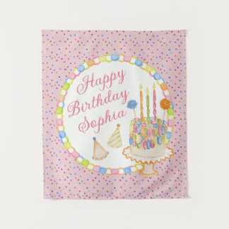 Roze Confetti Verjaardagsfeest Dessert Wandkleed