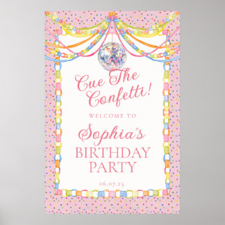 Roze Confetti Verjaardagsfeest Verwelkoming Poster