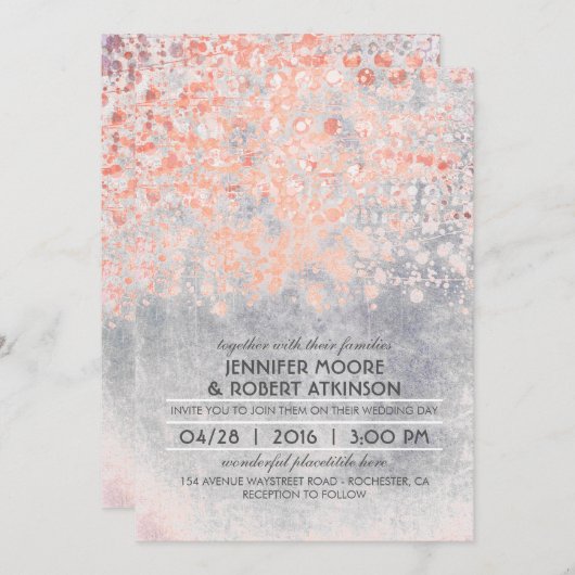 Roze Confetti Vintage bruiloft Kaart (Voorkant / Achterkant)