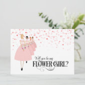 Roze confetti Wil je mijn bloemenmeisje zijn Kaart (Staand voorkant)