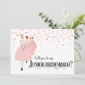 Roze Confetti wordt mijn junior bruidsmeisje Kaart (Staand voorkant)