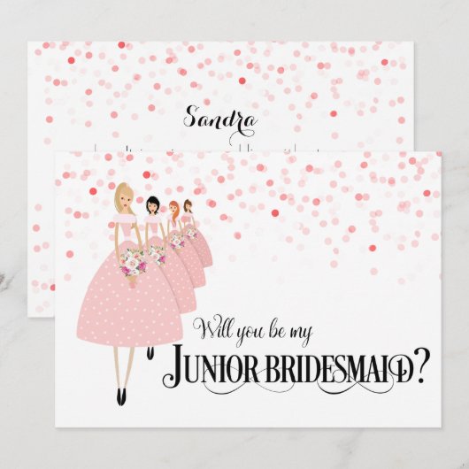 Roze Confetti wordt mijn junior bruidsmeisje Kaart (Voorkant / Achterkant)