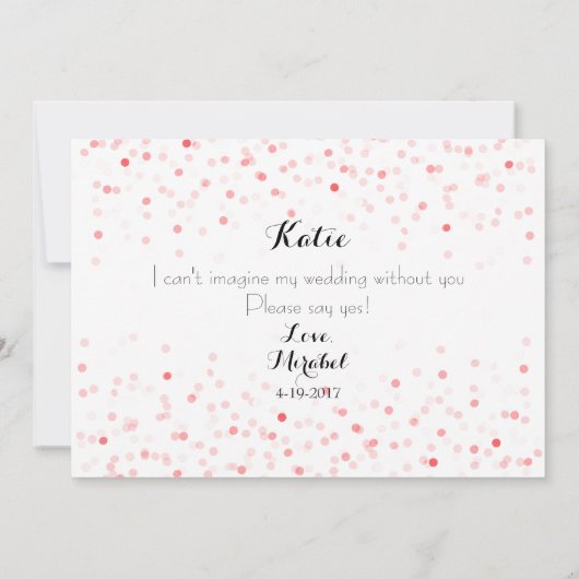 Roze Confetti zal je mijn Bloemenmeisje zijn Kaart (Achterkant)