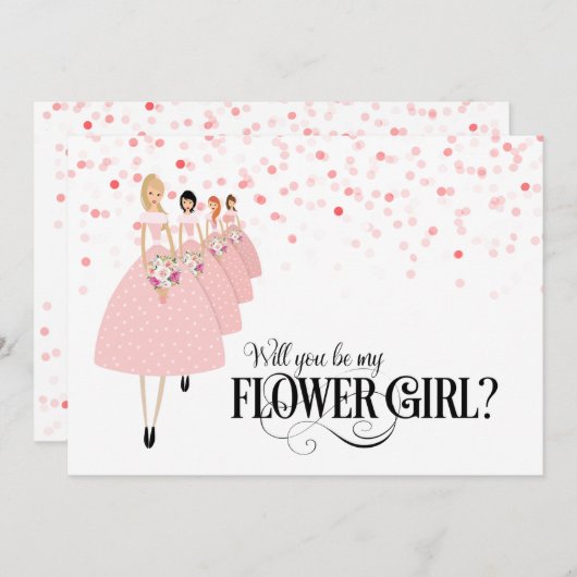 Roze Confetti zal je mijn Bloemenmeisje zijn Kaart (Voorkant / Achterkant)