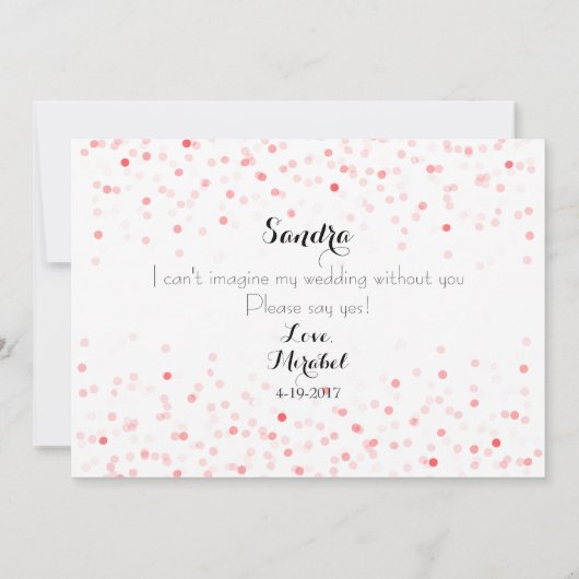 Roze Confetti zal je mijn bruidsmeisje zijn Kaart (Achterkant)