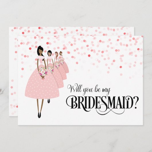 Roze Confetti zal je mijn bruidsmeisje zijn Kaart (Voorkant / Achterkant)