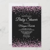 Roze Confetti zwart Baby shower uitgenodigd Kaart (Voorkant)