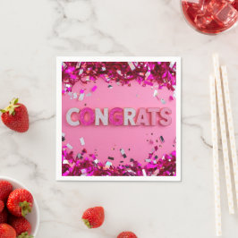 Roze "Congrats" cocktailservetten Servet