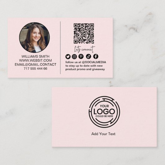 Roze Connect met Ons Qr Code Logo Foto Zakelijk Visitekaartje (Voorkant / Achterkant)