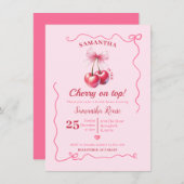 Roze Conquette Bow Cherry op Top Vrijgezellenfeest Kaart (Voorkant / Achterkant)