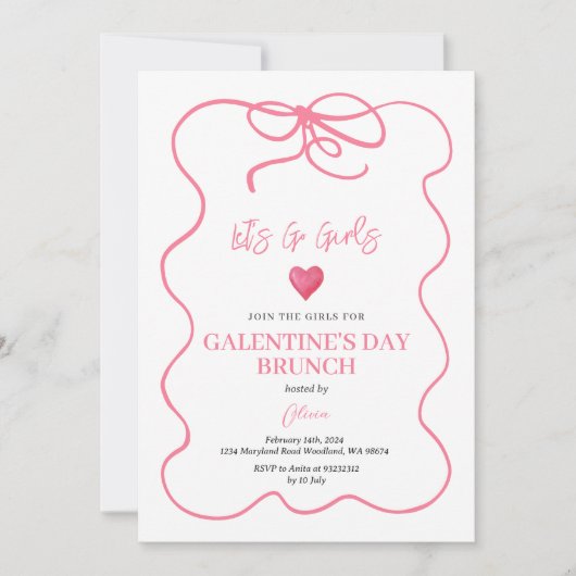 Roze Conquette Handgetrokken Meisje's Galentijnse  Kaart (Voorkant)