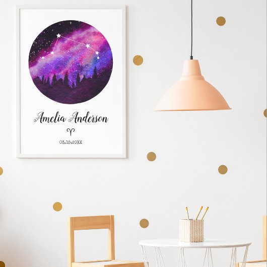 Roze constellatie Aries Horoscope Sign Gift Poster