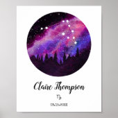 Roze constellatie Capricorn Horoscope Sign Gift Poster (Voorkant)