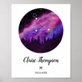 Roze constellatie Pisces Horoscope Sign Gift Poster (Voorkant)
