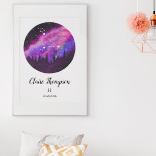 Roze constellatie Pisces Horoscope Sign Gift Poster