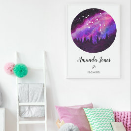Roze constellatie Sagittarius Horoscope Sign Gift Poster