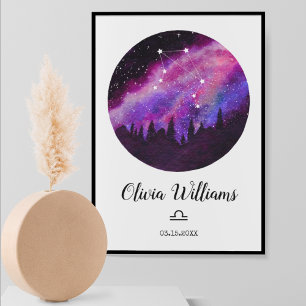 Roze constellatie Schema voor Horoscoop Poster