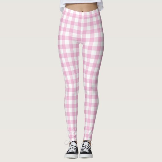 Roze controleur Gingham Pastel Vrouwen Leggings (Voorkant)