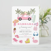 Roze Convertible Palm Tree Meisje 1e Verjaardag Kaart (Staand voorkant)