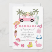 Roze Convertible Palm Tree Meisje 1e Verjaardag Kaart (Voorkant)