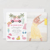 Roze Convertible Palm Tree Meisje Verjaardag Foto Kaart (Voorkant)