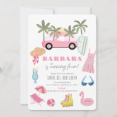 Roze Convertible Palm Tree Meisje Verjaardag Kaart (Voorkant)