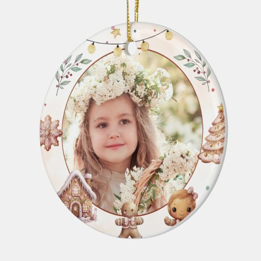 Roze Cookie Kerstfeest foto Keramisch Ornament (Links)