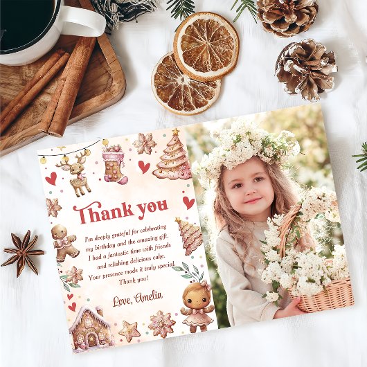 Roze Cookie Kerstmis Verjaardag Foto Dank Je Kaart