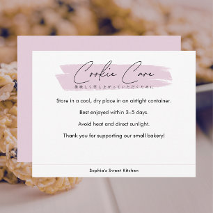 Roze Cookie Verzorgingsinstructies Minimalistische Bedankkaart