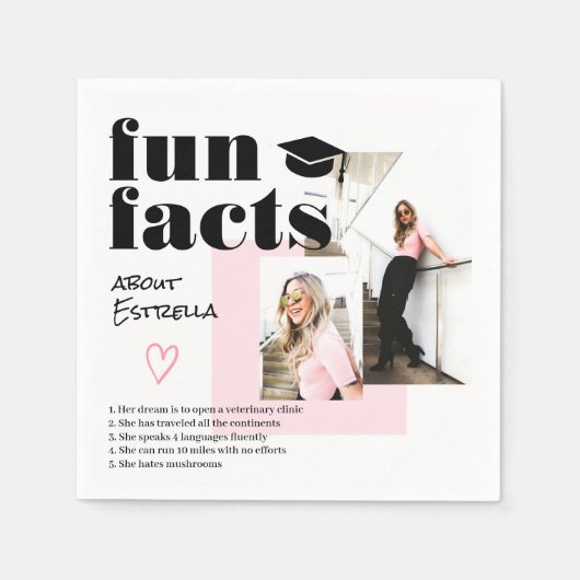 Roze cool afstuderen leuke weetjes afstuderen 2 fo servet (Voorkant)