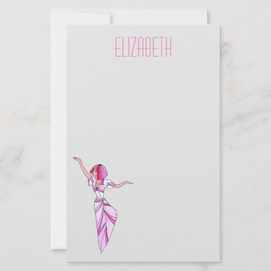 Roze coole danseres meisje met roze haar briefpapier (Voorkant)