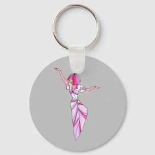 Roze coole danseres meisje met roze haar sleutelhanger